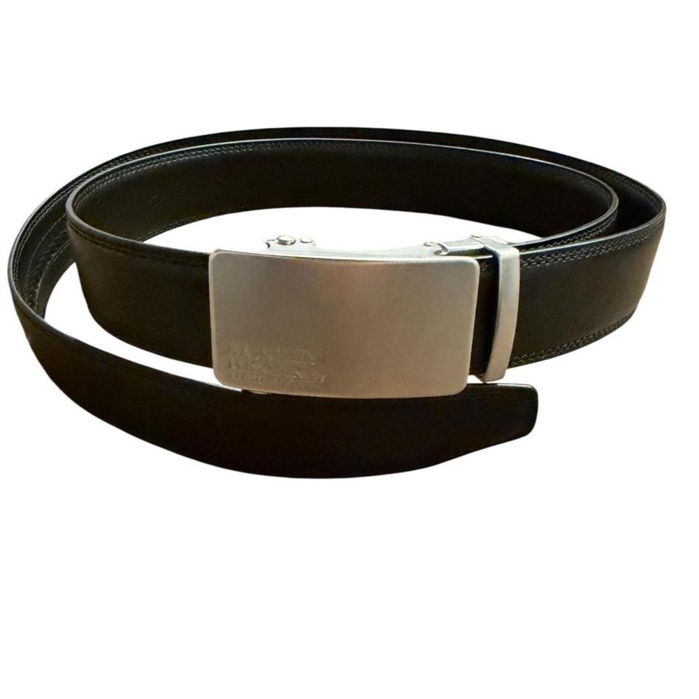 Badgley Mischka Black Leather‎ Ratchet Belt Silver Buckle Adjustable 48"